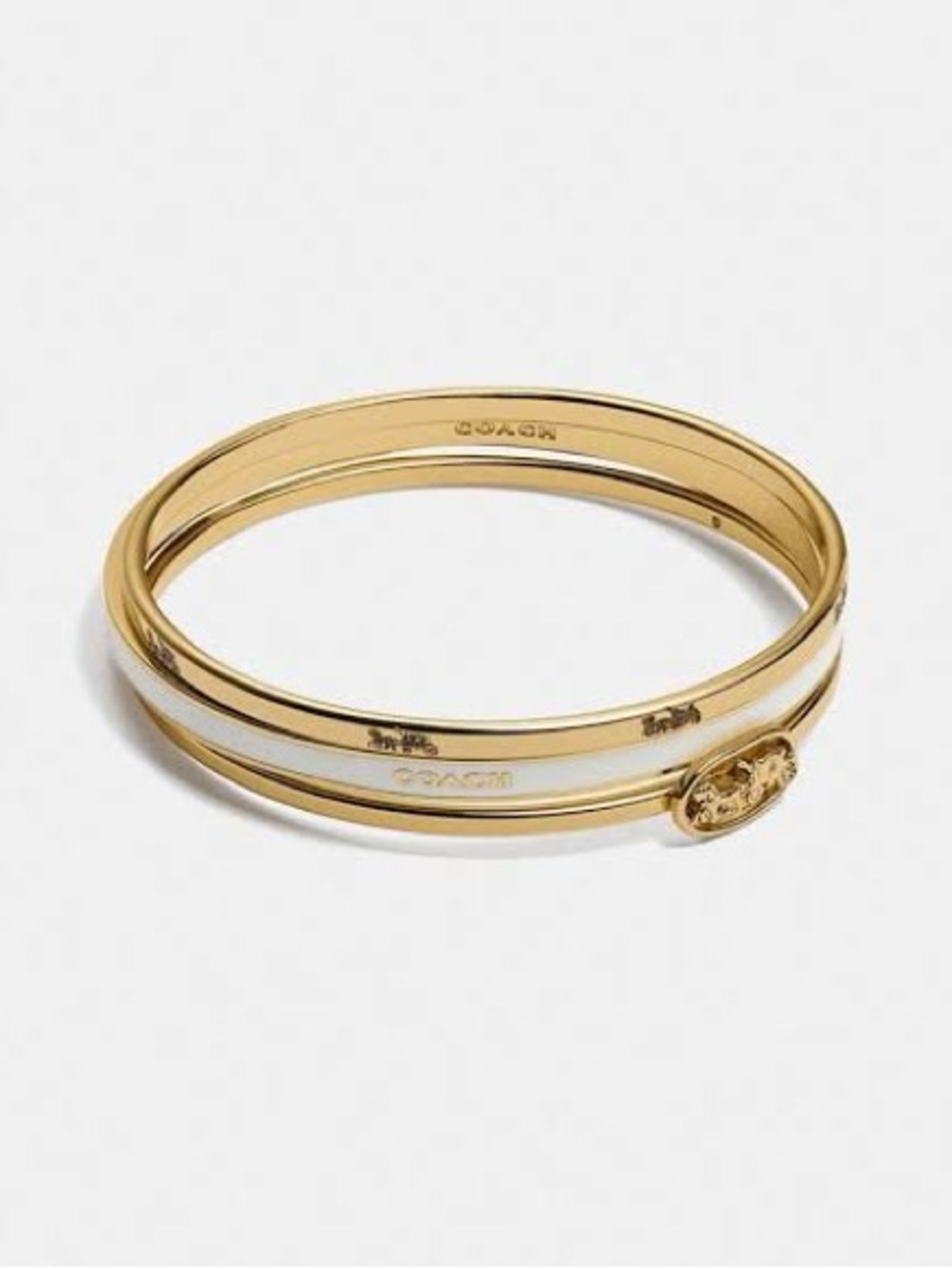 Coach Horse and Carriage Logo Stackable Bangle Set in Gold and White C9244 - Picture 7 of 7